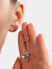 Серьги подвески золотые ассиметричные Замок и ключик Xuping циркон стразы бриллиант