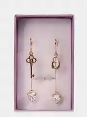 Серьги подвески золотые ассиметричные Замок и ключик Xuping циркон стразы бриллиант