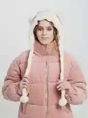 Белый шапка-ушанка мишка