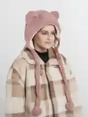 Коралловый меланж шапка-ушанка мишка