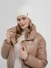 Молочный вязаная шапка-тыковка "Лепест", на флисе, женская