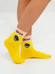 Желтый носки женские с надписями и принтами: love, oreo, smile, pizza, flover