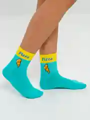 Бирюзовый носки женские с надписями и принтами: love, oreo, smile, pizza, flover