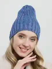 Индиго шапка женская "Серебро", вязаная бини весна-осень