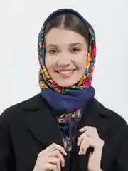 Синий женский платок с бахромой