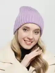 Сиреневый шапка бини / шапка женская / шапка с отворотом / шапка вязаная / с утеплителем / 21 цвет