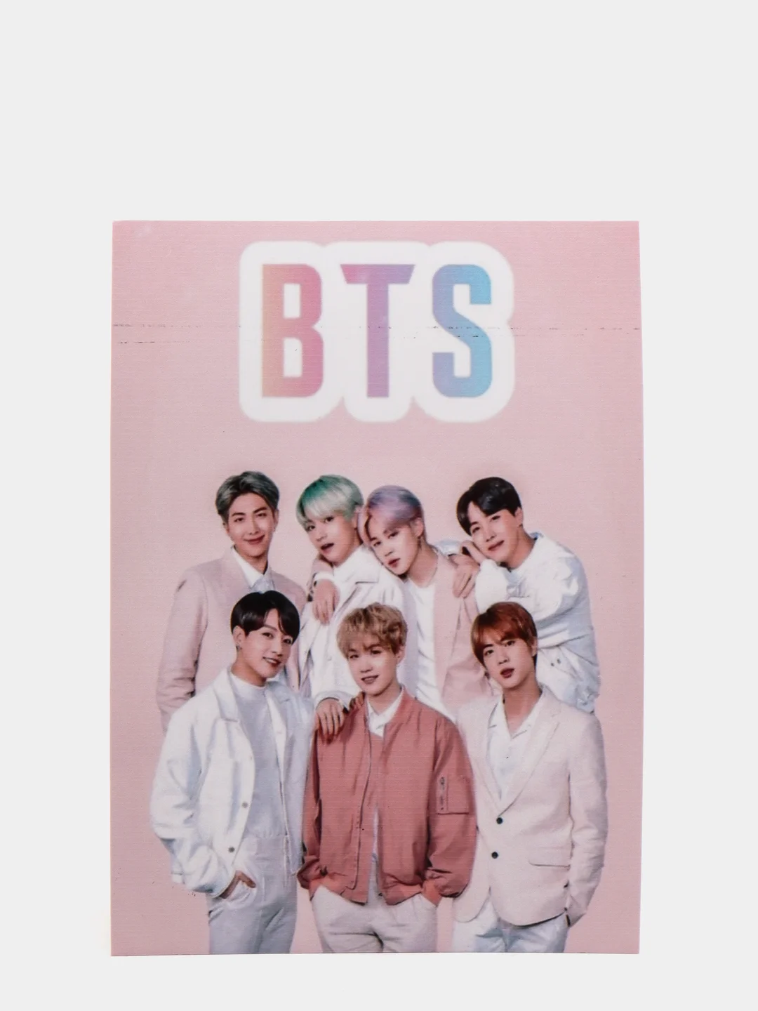 Розовый гибкий магнит на холодильник "BTS" с изображениями участников популярной группы