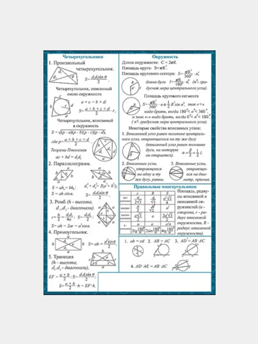 Карточка обучающая  "Геометрия (часть 1)" . А5.  Шпаргалка