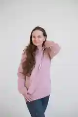 Пудровый женское хлопковое худи с капюшоном