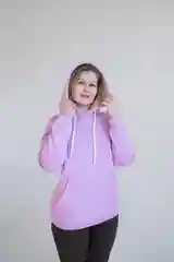 Сиреневый женское хлопковое худи с капюшоном