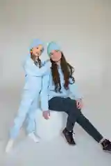 Голубой женское хлопковое худи с капюшоном