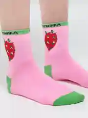 Розовый носки женские с принтом фруктов, в рубчик