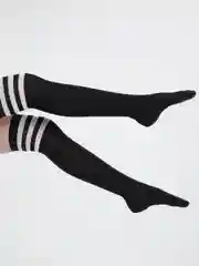 Черный женские гольфы, высокие, черные, с полосками