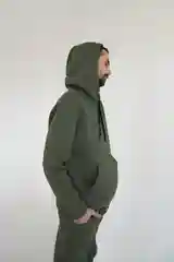 Хаки спортивное худи с начесом, толстовка женская мужская