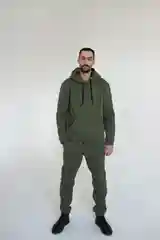 Хаки спортивное худи с начесом, толстовка женская мужская