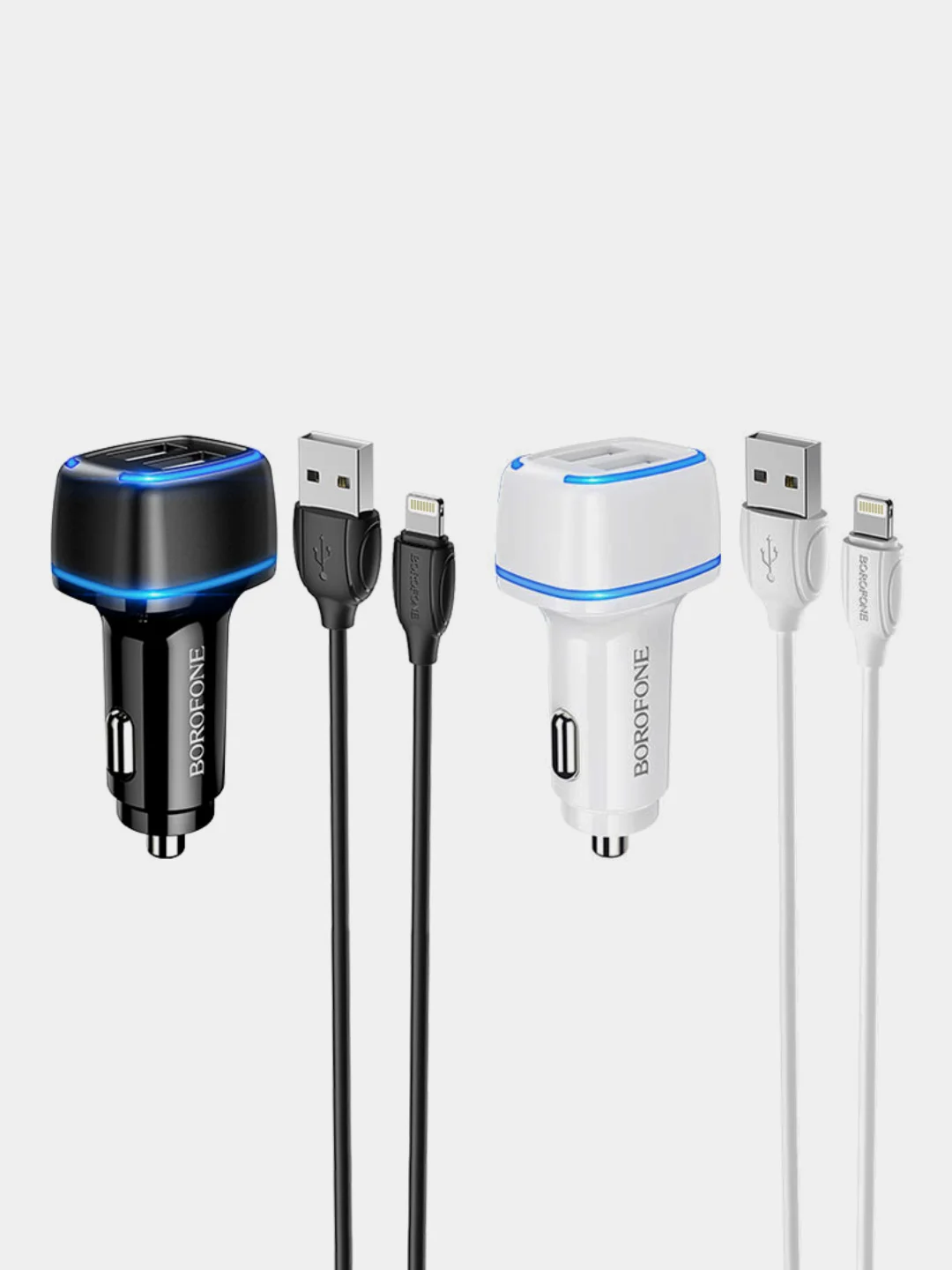 Белый автомобильное зарядное устройство Borofone BZ14 Max (2xUSB, 2.4А, 12W)