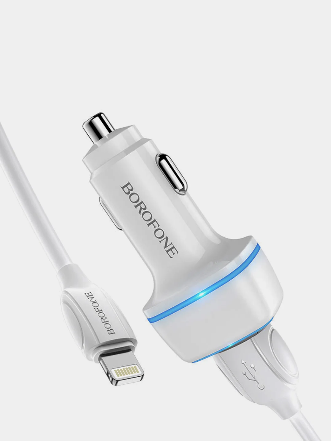 Белый автомобильное зарядное устройство Borofone BZ14 Max (2xUSB, 2.4А, 12W)