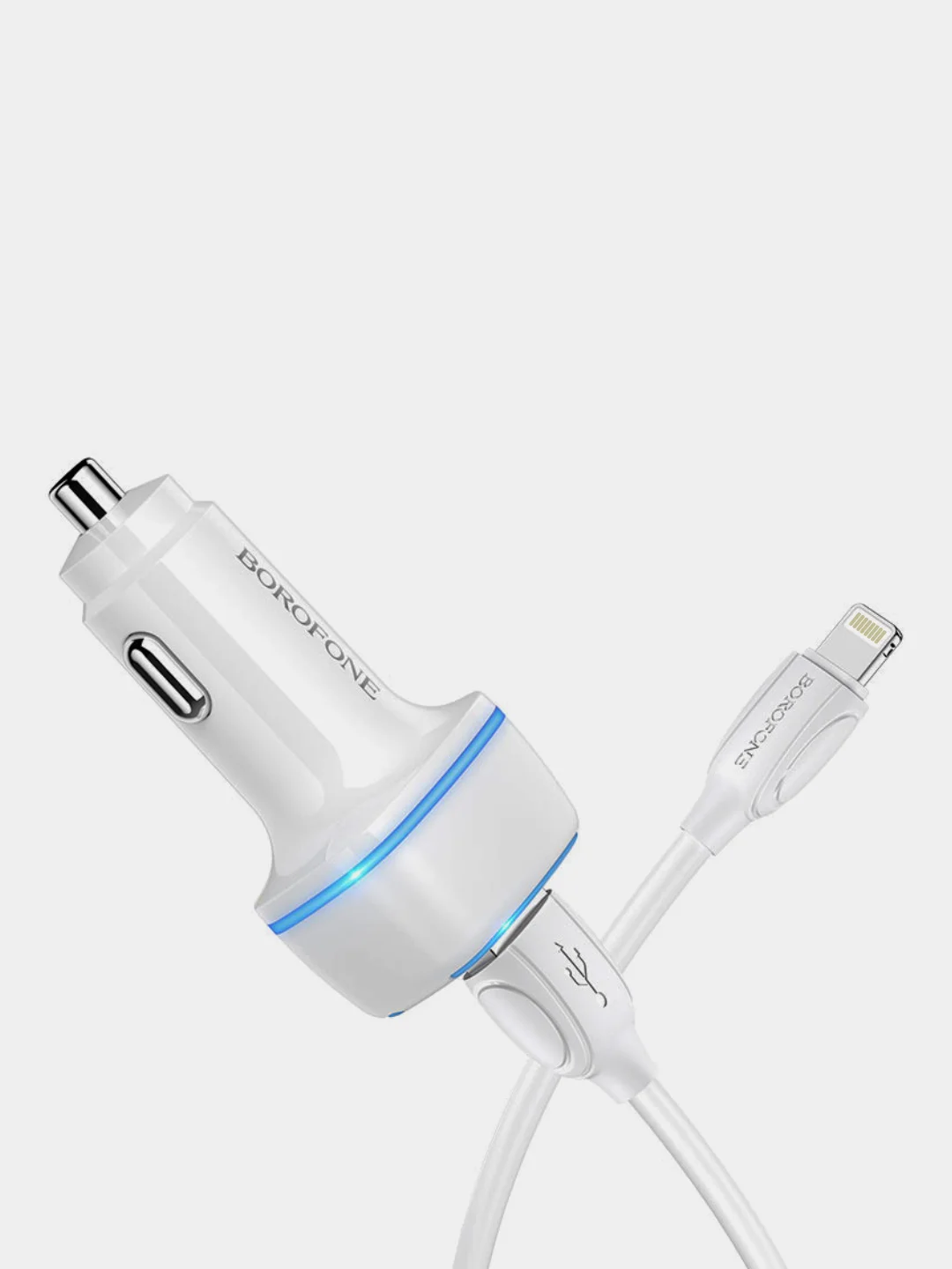 Белый автомобильное зарядное устройство Borofone BZ14 Max (2xUSB, 2.4А, 12W)