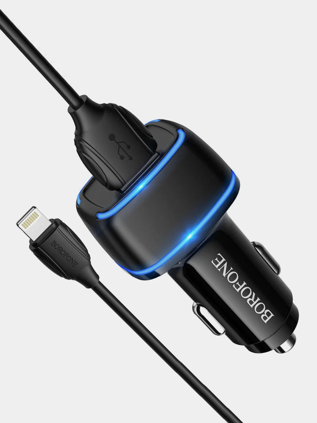 Белый автомобильное зарядное устройство Borofone BZ14 Max (2xUSB, 2.4А, 12W)