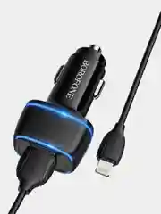 Белый автомобильное зарядное устройство Borofone BZ14 Max (2xUSB, 2.4А, 12W)