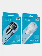 Белый автомобильное зарядное устройство Borofone BZ14 Max (2xUSB, 2.4А, 12W)