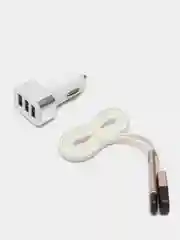 Серебряный автомобильное зарядное устройство с кабелем 3*USB