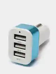 Голубой автомобильное зарядное устройство с кабелем 3*USB
