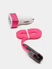 Розовый автомобильное зарядное устройство с кабелем 3*USB