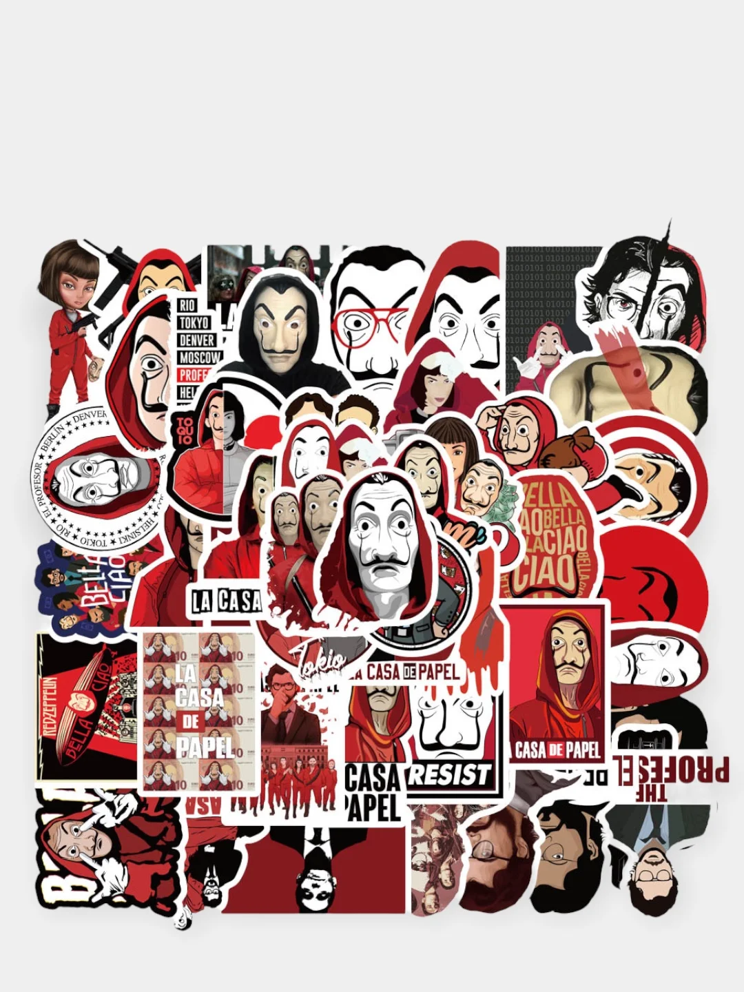 Наклейки-стикеры "Бумажный дом" или "La casa de papel" 50 шт