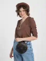 Черный женская круглая сумка, через плечо