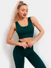 Тёмно-зелёный спортивный женский костюм для фитнеса