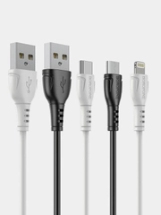 Кабель зарядный Borofone (до 3A, Type-C, MicroUSB, Lightning для Android и iPhone)