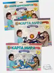 Раскраска-плакат для детей "Карта Мира, Динозавры, Космос" формат А1