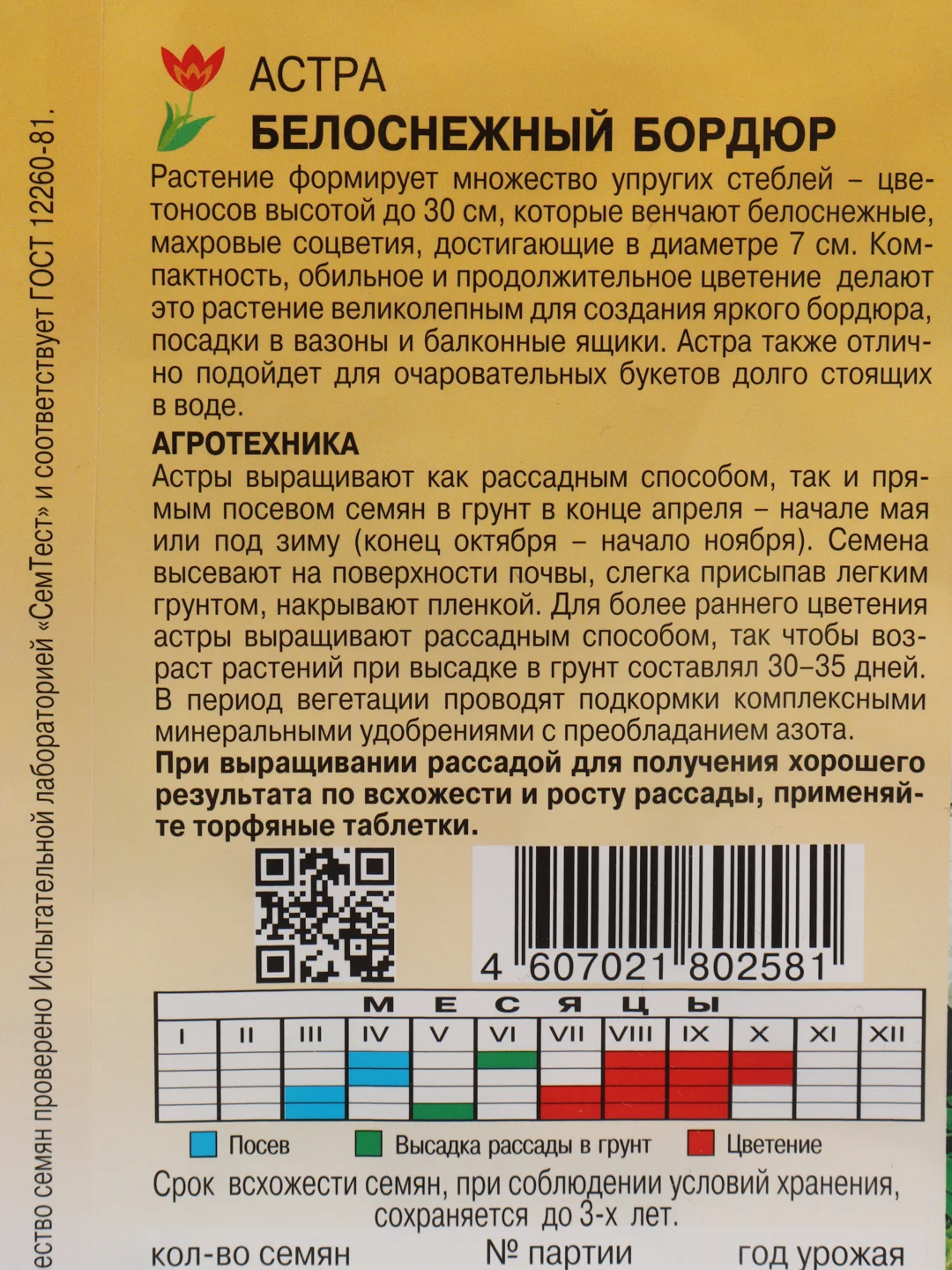 Астра "Бордюр белоснежный" (семена, цветы)