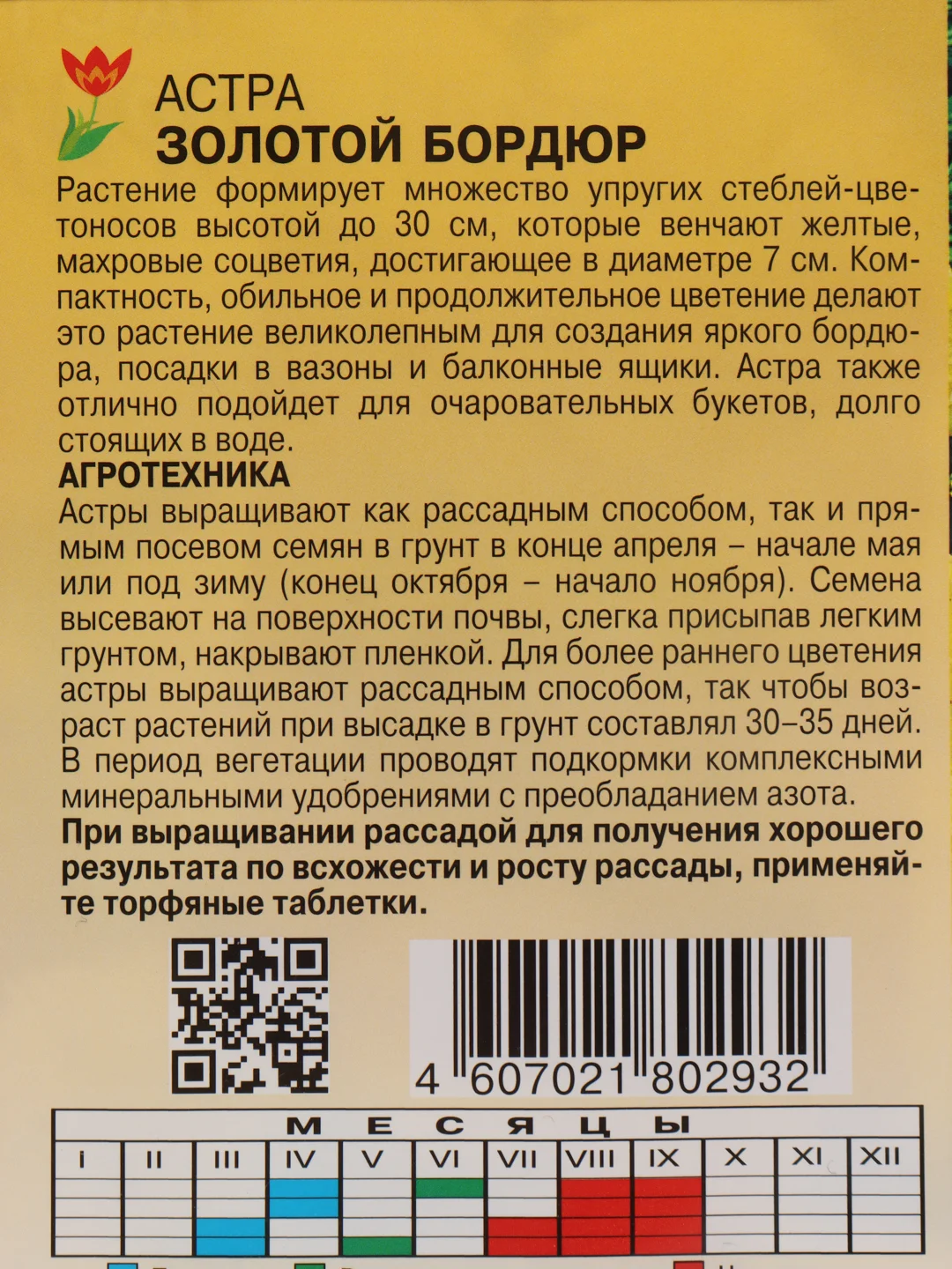 Астра Бордюр золотой, семена, цветы