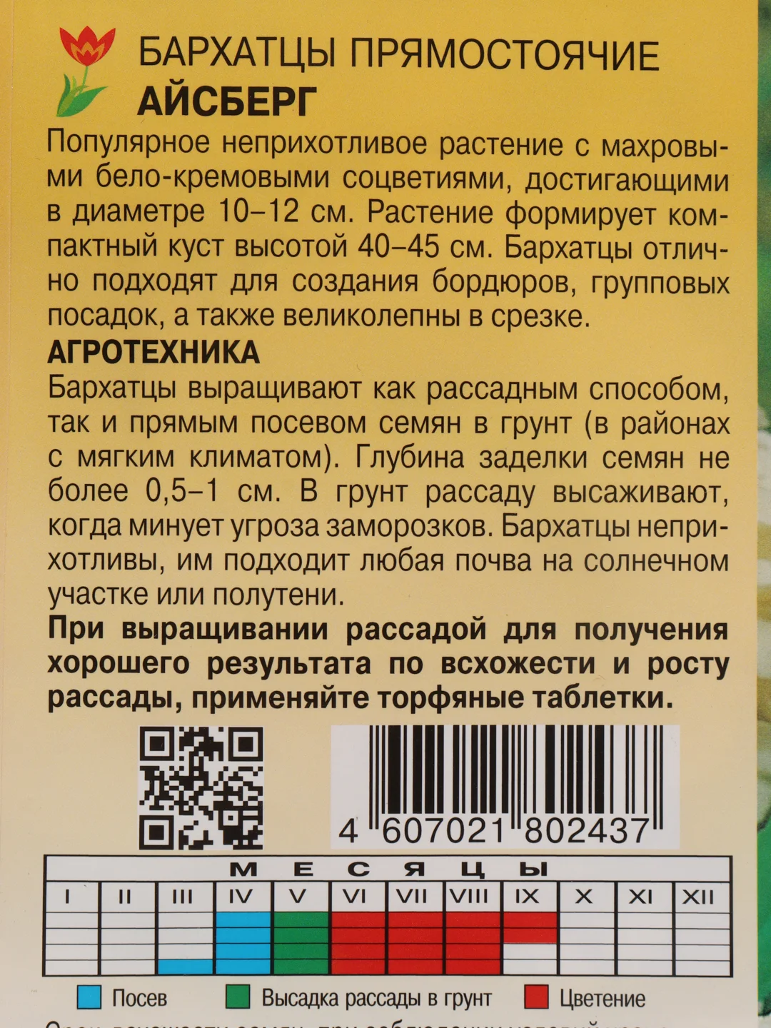 Бархатцы Айсберг, семена, цветы