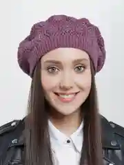 Пурпурный берет женский вязаный "Ева", ажурный