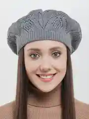 Серый ажурный вязаный берет "Арина", шапка женская весна-осень