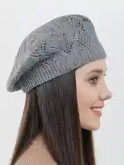 Серый ажурный вязаный берет "Арина", шапка женская весна-осень