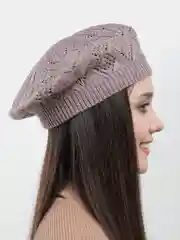 Карамельный ажурный вязаный берет "Арина", шапка женская весна-осень