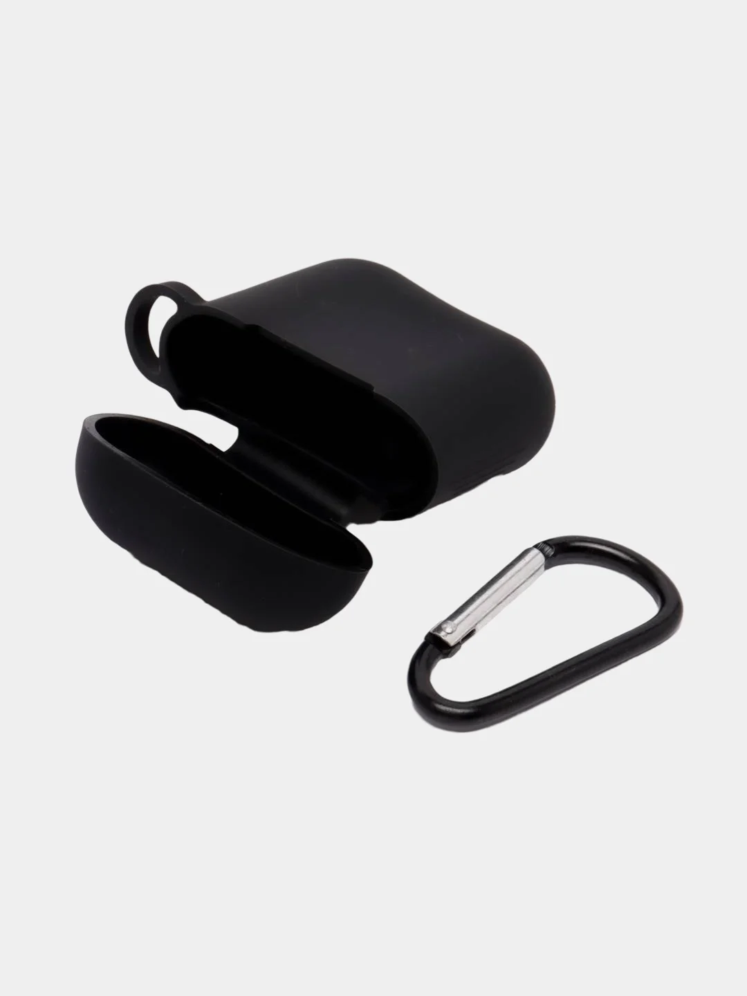 Черный силиконовый чехол для наушников Apple Airpods 1, 2 с карабином