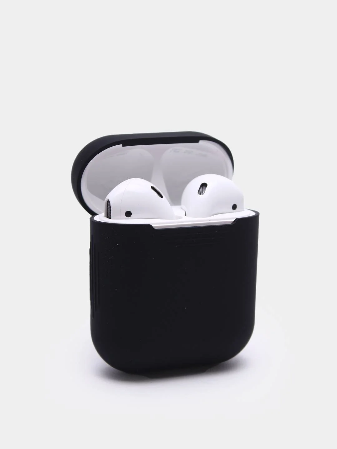 Черный силиконовый чехол для наушников Apple Airpods 1, 2 с карабином