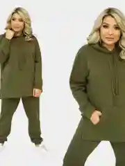 Хаки теплый костюм на флисе женский большой размер