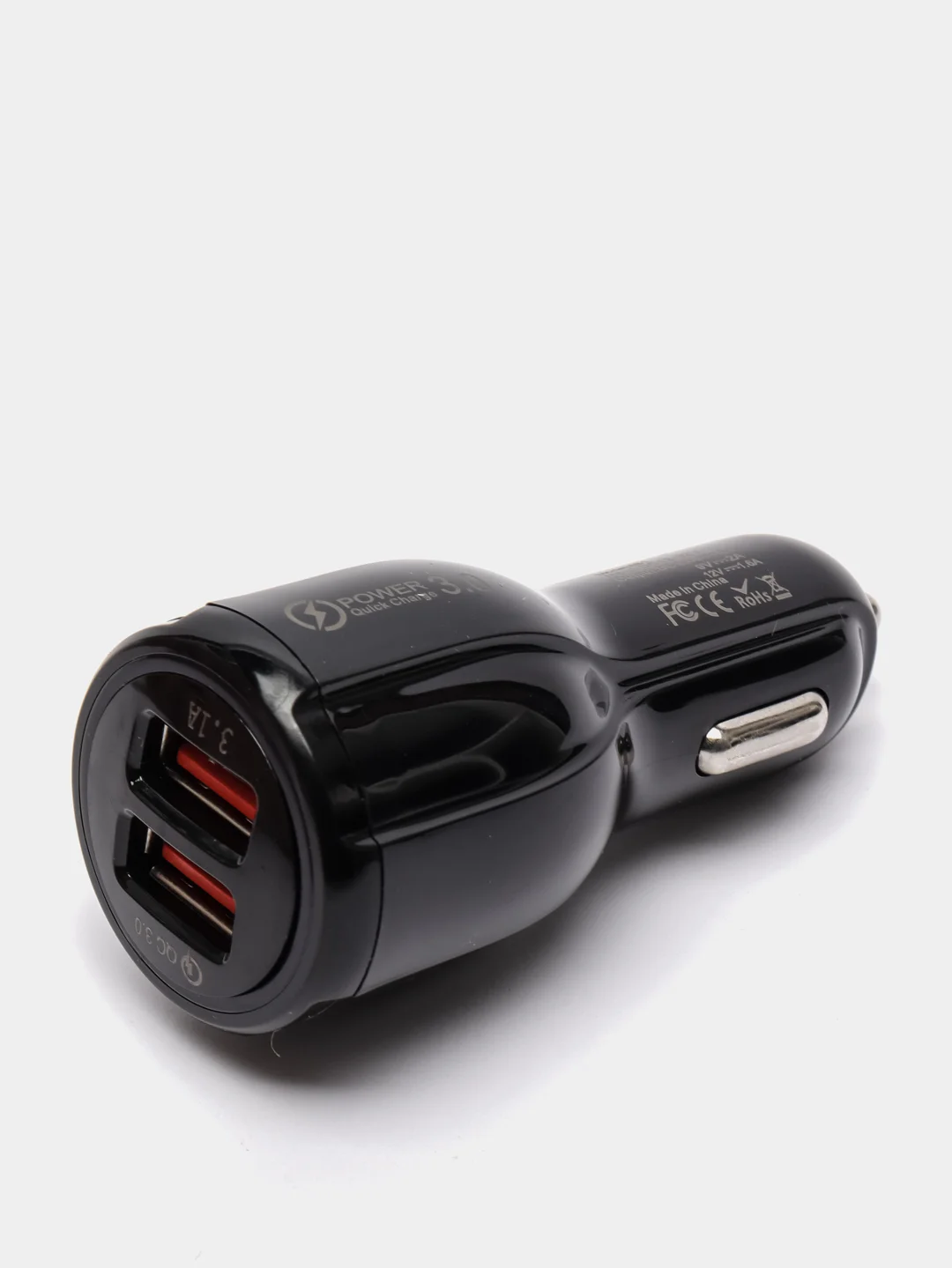 Черный автомобильное зарядное устройство с поддержкой Quick Charge 3.0, 2хUSB