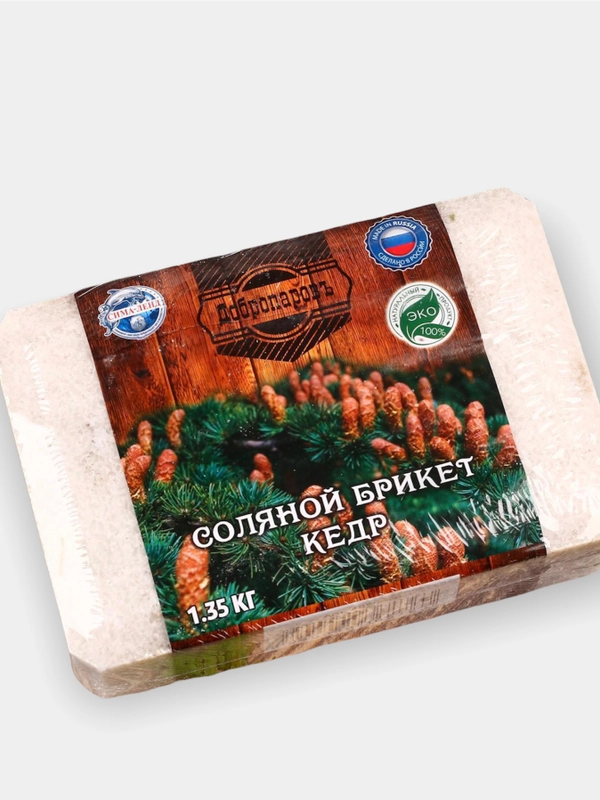 Соляной брикет для бани и сауны Добропаровъ, с алтайскими травами "Кедр", 1,35 кг