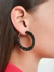 Черный серьги кольца со стразами, круглые серьги