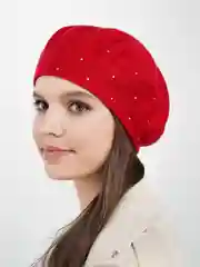 Красный берет женский Стразы, вязаная шапка на весну и осень