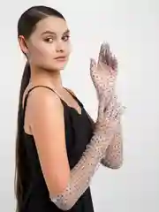 Перчатки полупрозрачные в бархатный горошек, длинные