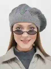 Серый ажурный вязаный берет "Юджит", весенняя женская шапка