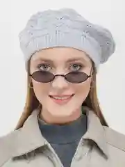 Серый меланж берет женский "Волна", ажурный, вязаный
